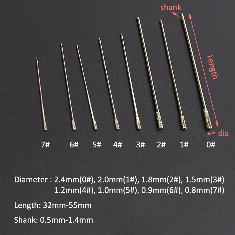 2-100pcs 0.8-2.4mm Diamond Coated Drill Bit Solid Bits Needle For Jewelry Ceramic Jade Agate Amber Stone Ceramic Power Tools