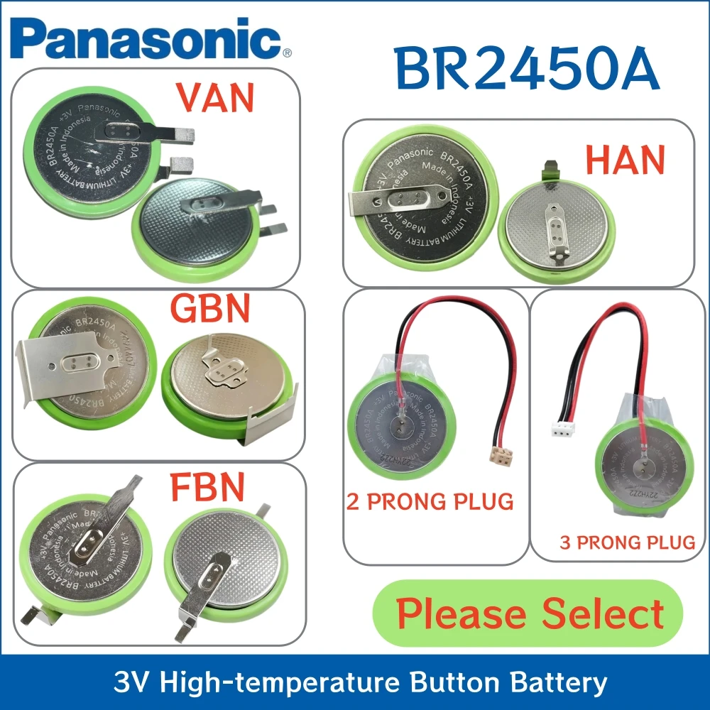 2Pcs Panasonic New Original BR2450A BR2450 GBN FBN HAN VAN with Plug Battery 3V High and Low Temperature Batteria