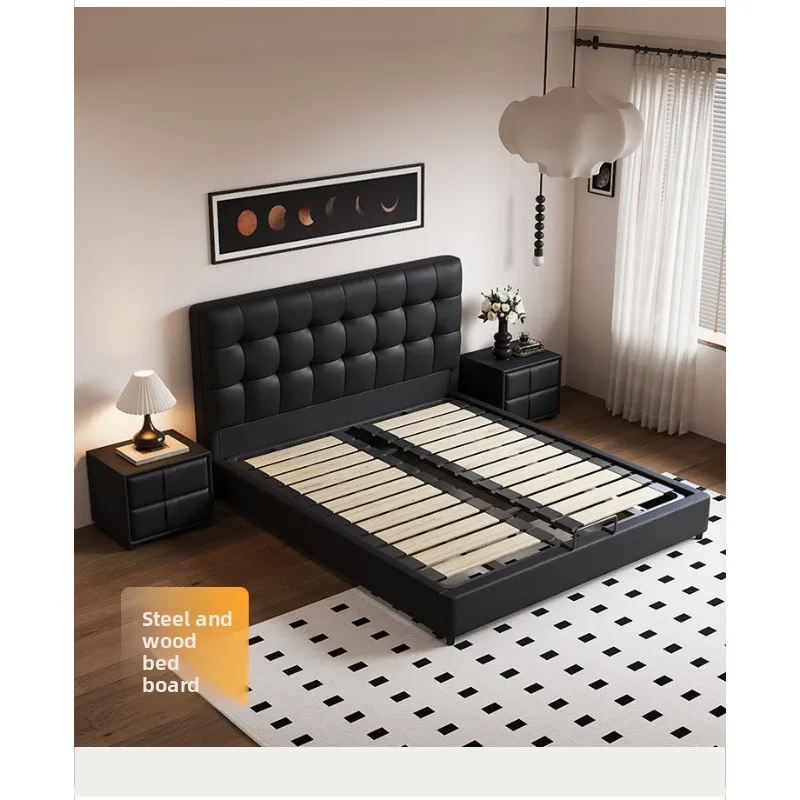 1.8 meters leather art bed light luxury soft 1.5 master bedroom double Italian minimalist wedding bed ultra-thin bedside model