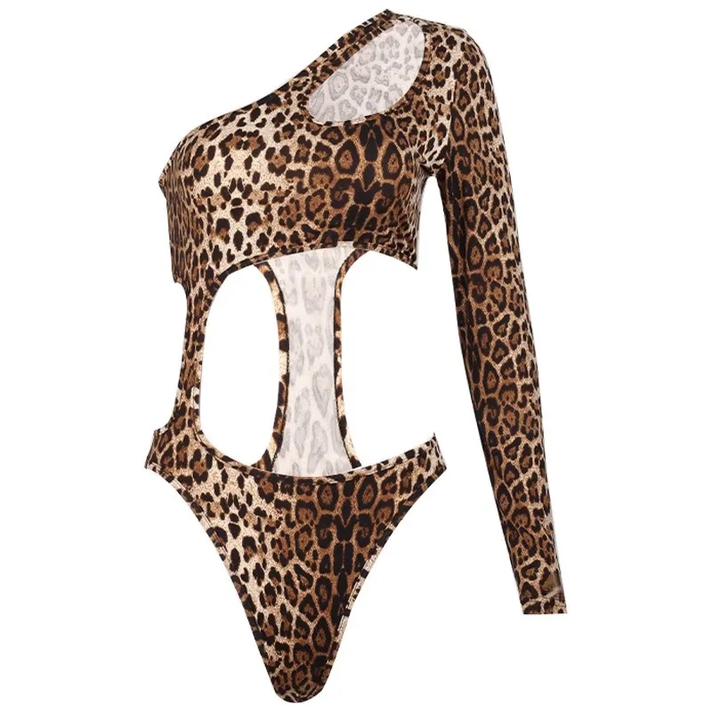 Top Fashion Sexy Womens fun Lingerie Body Shaper Leopard Long Sleeved Hollow Jumpsuit Backless Bodysuit Game Equipment Onesie