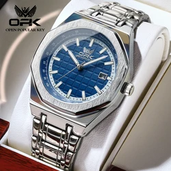 OPK Men's Watches Classic Fashion Stainless Steel Original Quartz Watch for Man Waterproof Luminous Calendar Simple Style