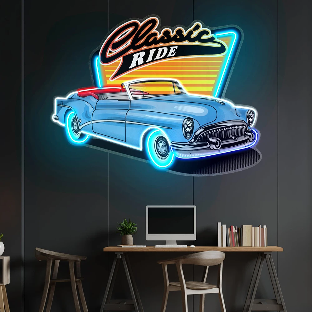 Blue Classic Car Led Neon Sign Custom Car Neon Signs Garage Decor Wall Decor LED Light for Home Office Store Man Cave Club Neon