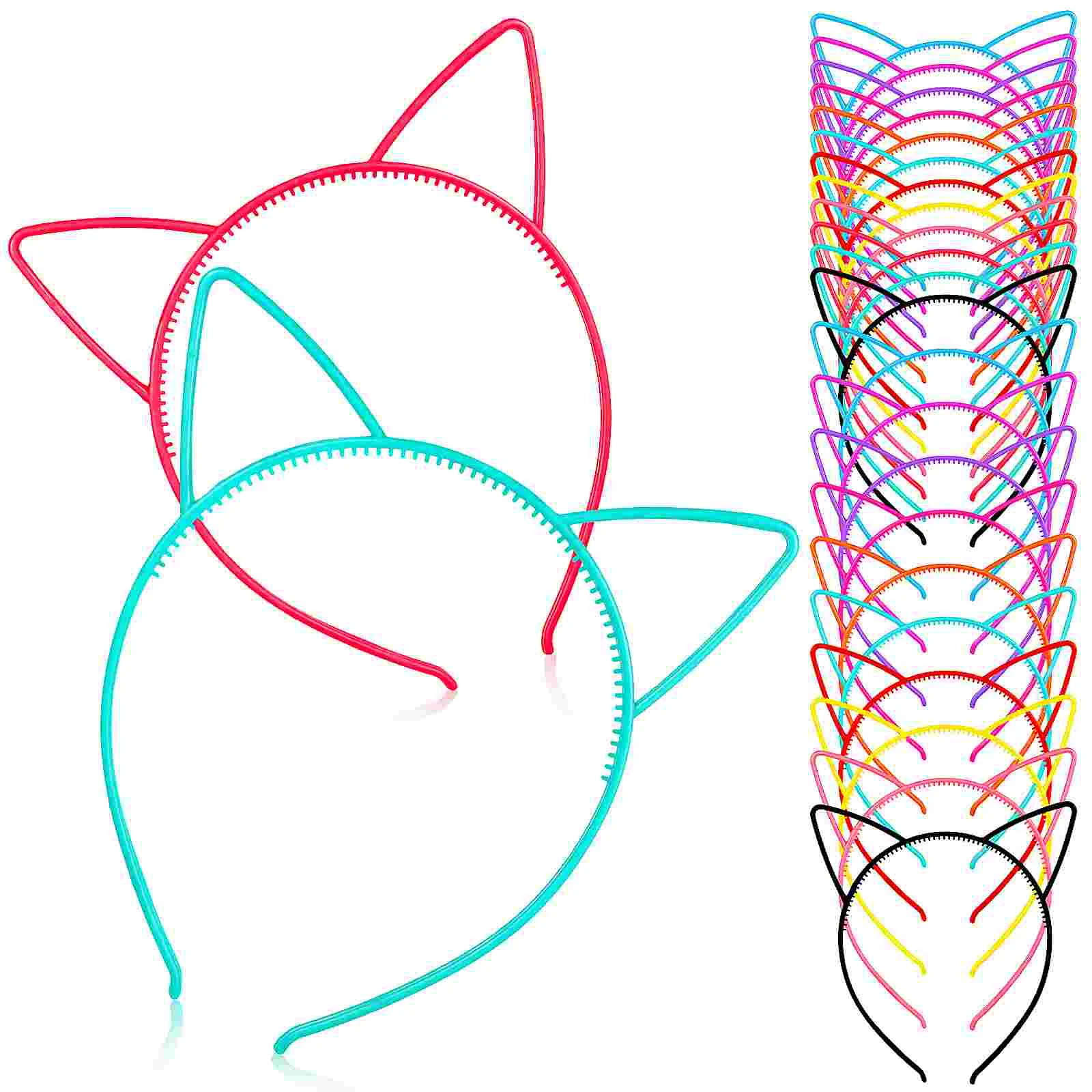 24 Pcs Head Bandana Cat Ear Headband Plastic 12 Colors Womens Headbands for Hair Clothing Cosplay Accessories Fashion Ears Baby