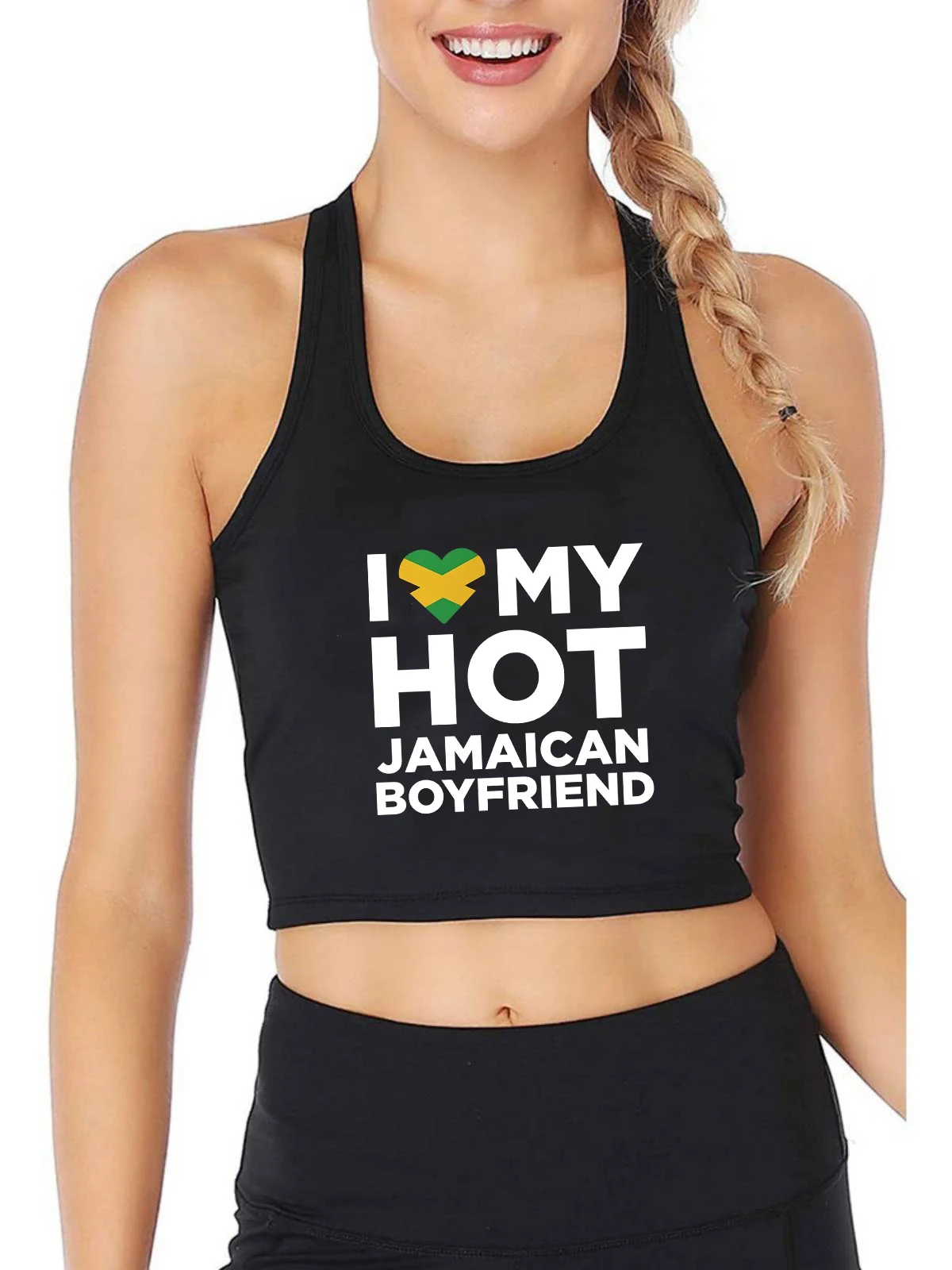 

I Love My Hot Jamaican Boyfriend Graphics Sexy Crop Top Women's Funny Flirting Slim Fit Tank Tops Fitness Training Camisole