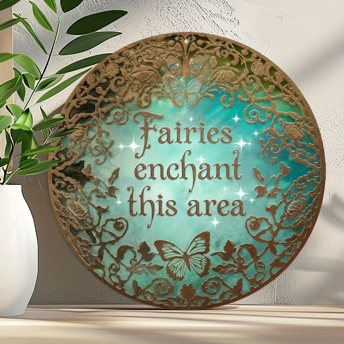 2D Flat, 1pc, 2D Aluminum Round Sign, Fairies Enchant This Area Unique Decorative Sign for Living Room, Farmhouse, Bathroom, Off