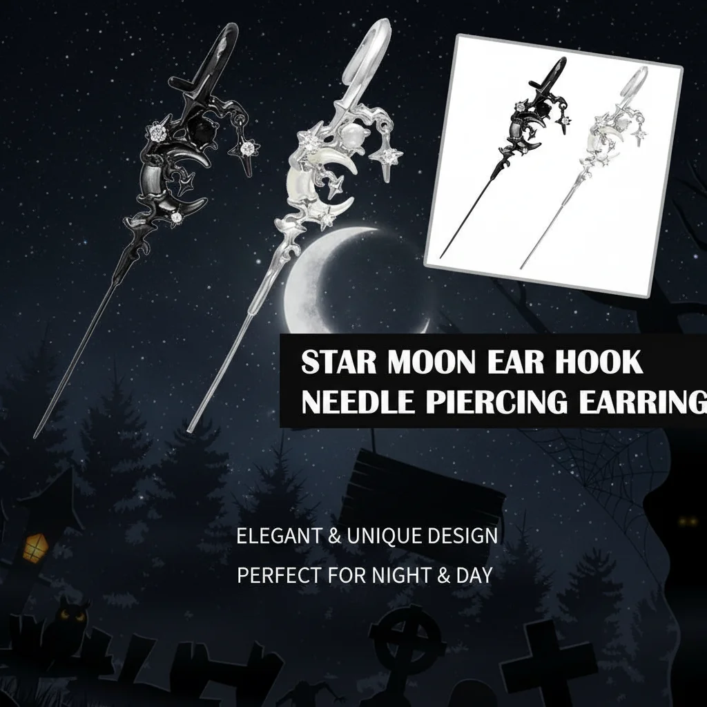Fashionable Sparkling Star & Moon Earring Set Ear Needle Wrap Crawler Hook Jewelry for Stylish Women