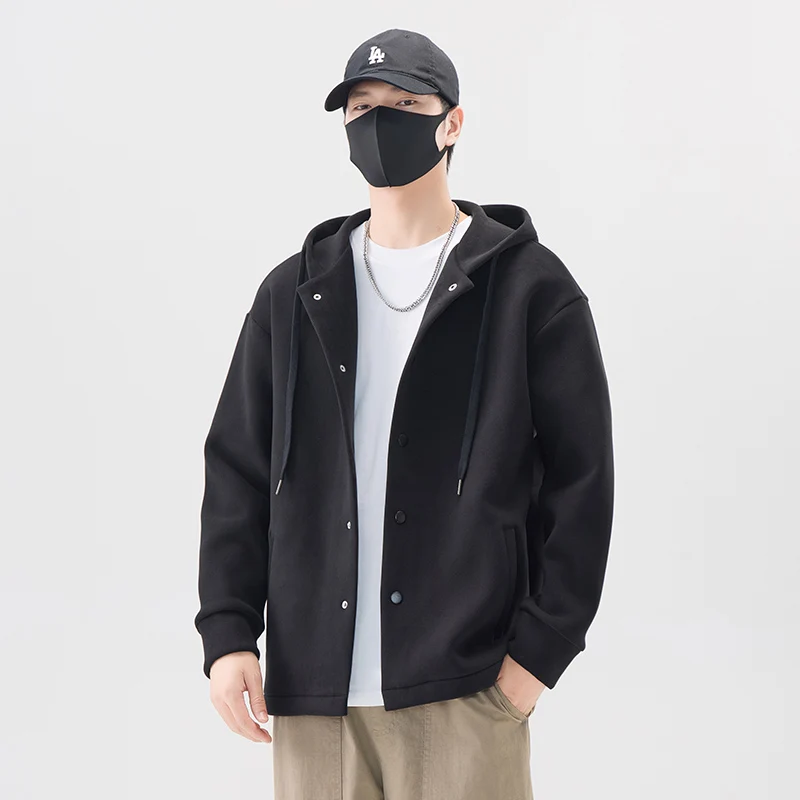 

2024 Men's Thiened Double-sided Fce Sweatirt Hoodie Loose Casual Outerwear Autumn Winter Open Cardigan Versatile Top