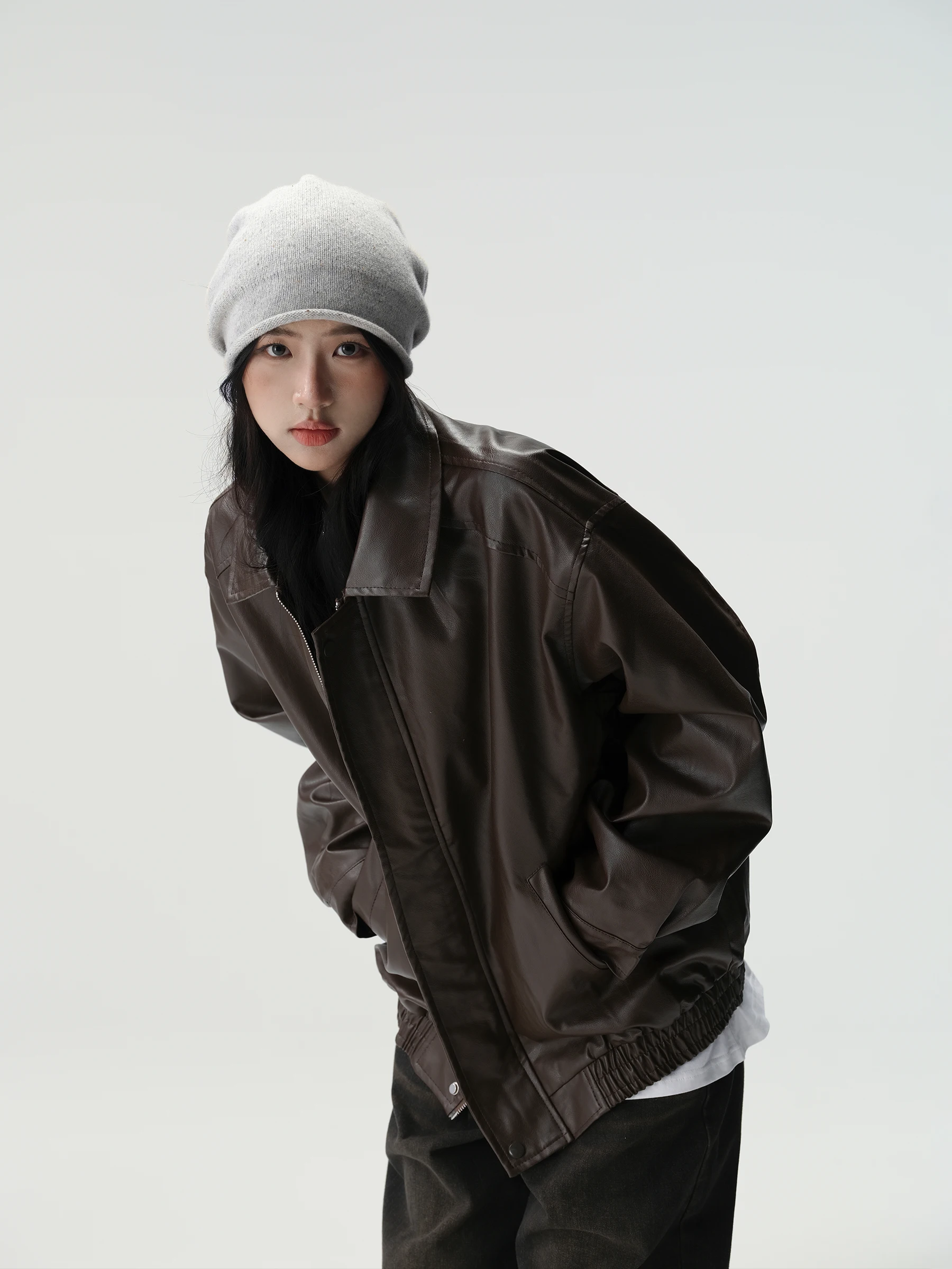 Bluescola-Chaqueta de cuero marrón para mujer, abrigo de cuero PU hoado para primavera y otoño, estilo Vintage de alta cali...