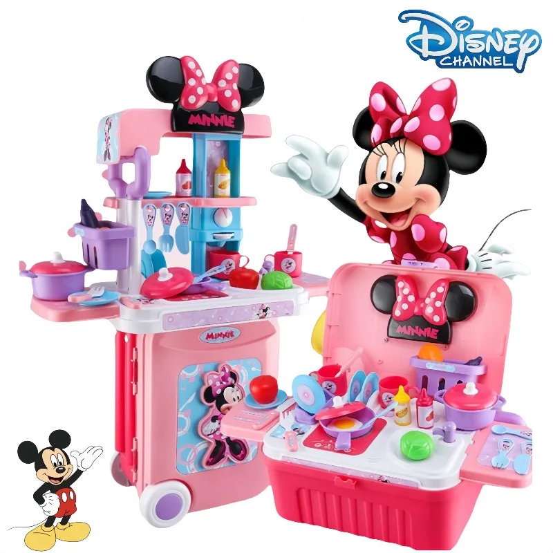 

Disney Kids Play Home Kitchen Toys Minnie Mouse Trolley Box Cooking Rice Simulation Kitchenware Tableware Girl Birthday Gift