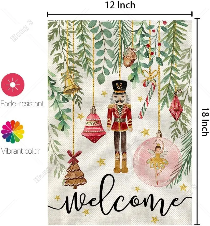 Christmas Nutcracker Garden Flag 12x18 Inch Double Sided for Outside Welcome Small Winter Holiday Yard Flag Decoration