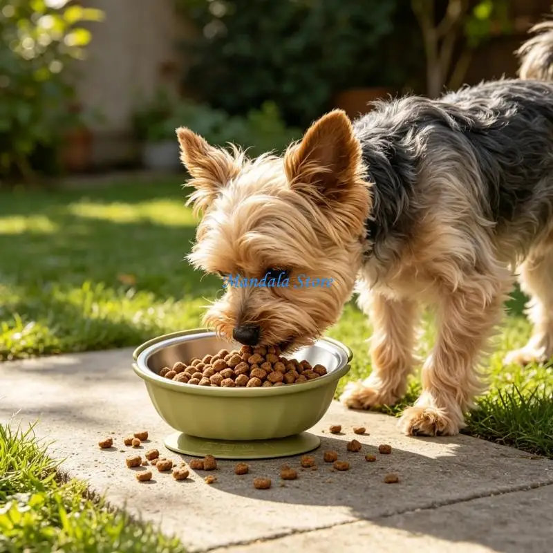 U2JC Routine Dog Feeding Bowl with Slanted Metal Insert, Wide Soft Base and Washable Bowl Form for Indoor Daily Meal Use