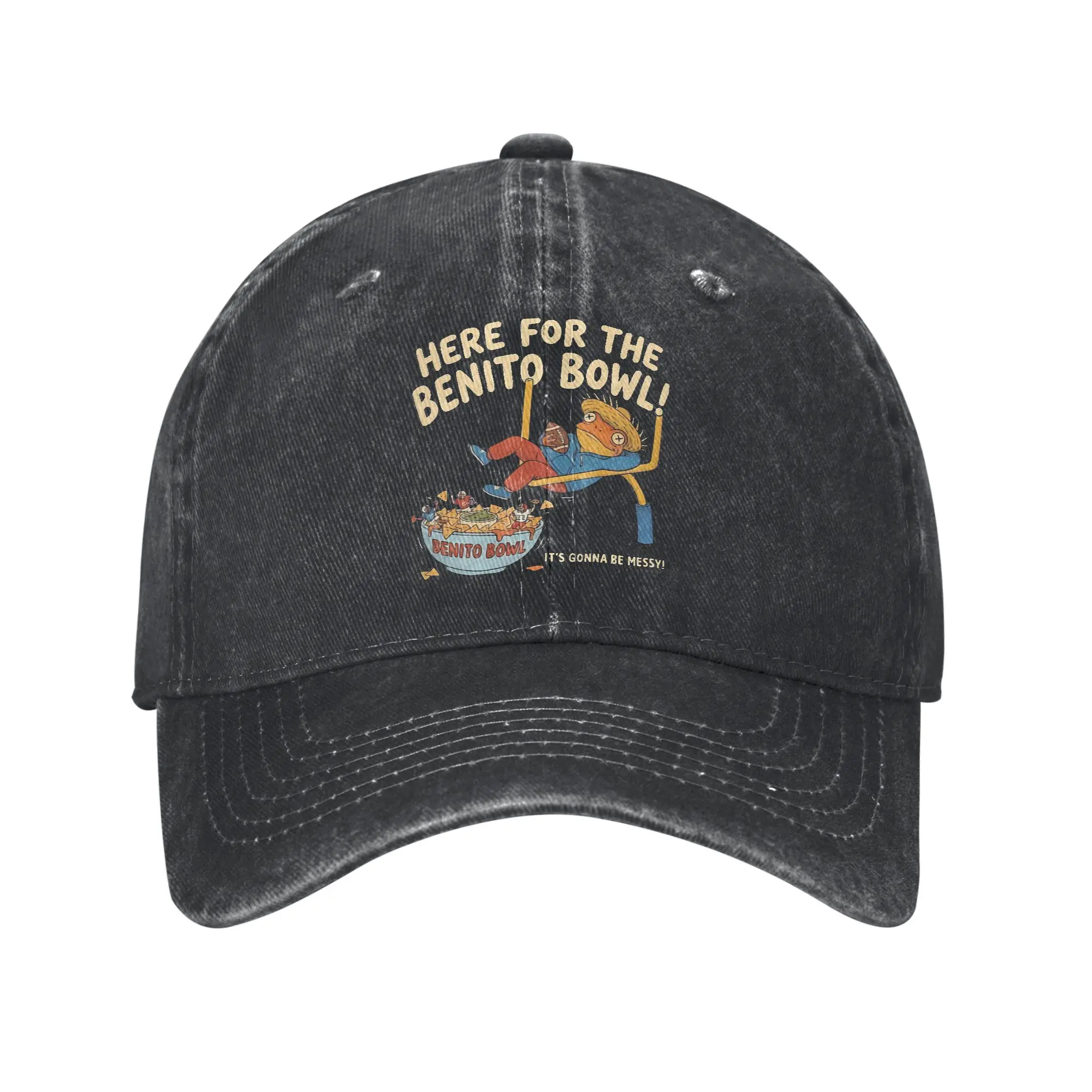 Here for The Benito Bowl Funny Game Day Baseball Caps Vintage Distressed Washed Bad Bunny Headwear Unstructured Soft Caps Hat