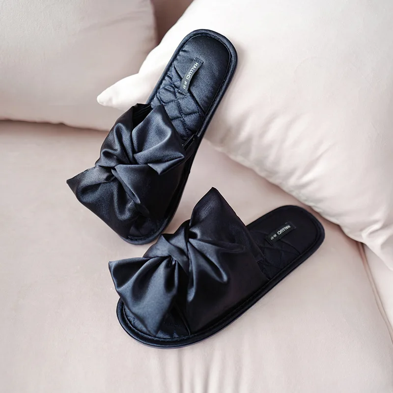 New fashion Satins silk Bow peep toe home slippers women Sandals Korea Slip On shoes women bedroom slippers flip flops TX32003