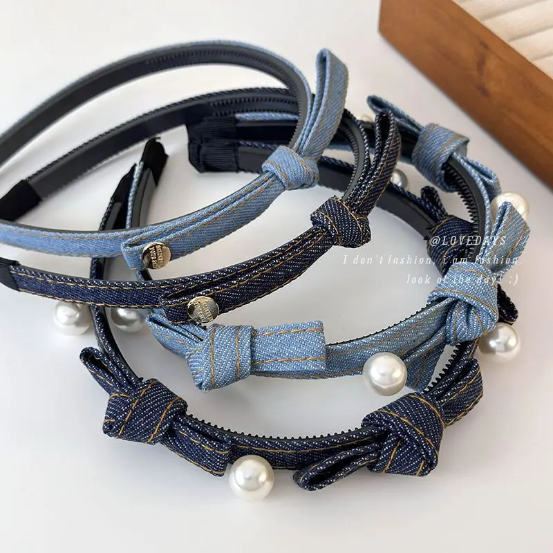 

1 шт. джинсовая повязка на голову с бантом, новинка 2026 года, широкий ободок из синего денима для женщин, для умывания, на каждый день, для прогулок, универсальный элегантный аксессуар для волос