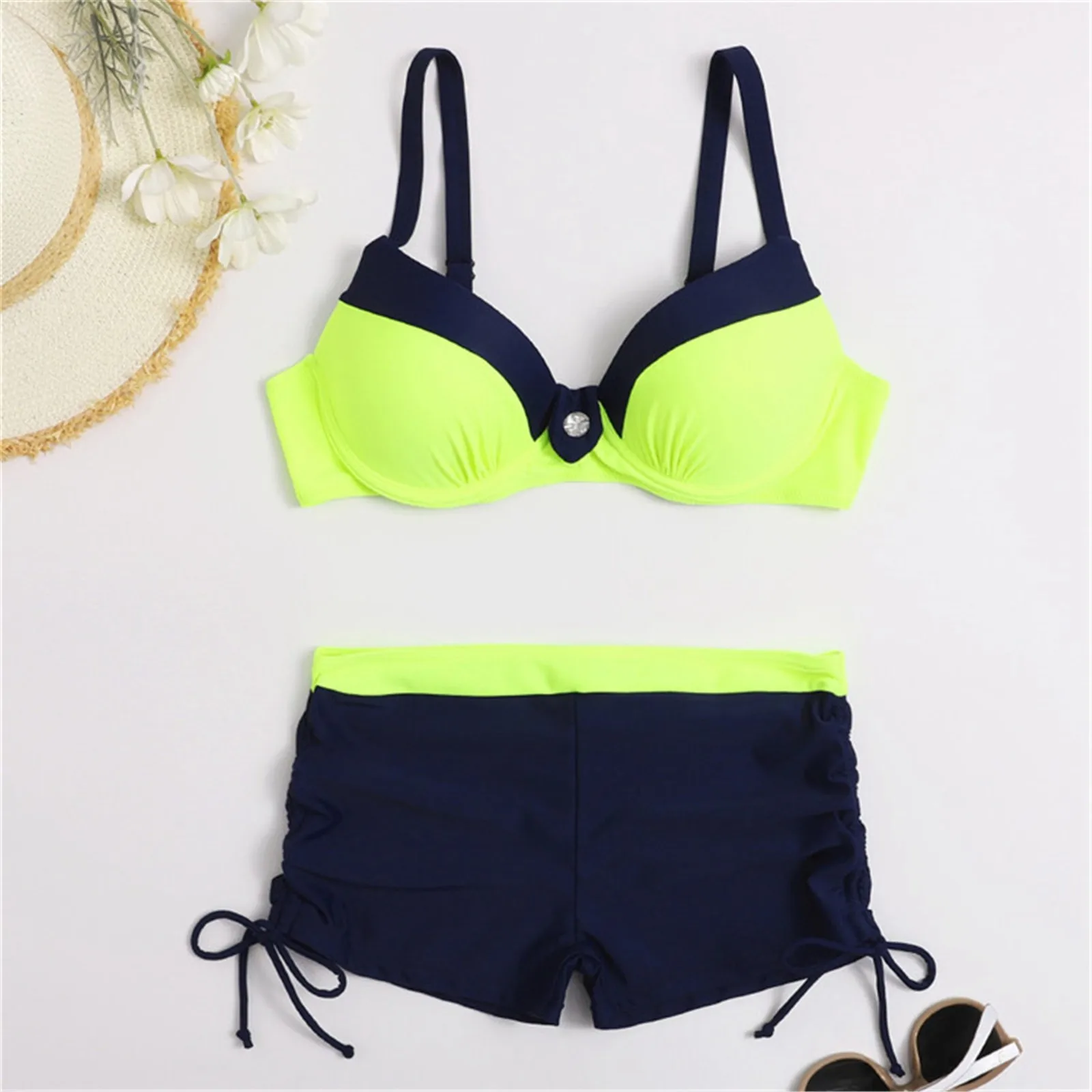 Women\'s Fashionable Color Blocking Printed Bikini Swimsuit Push Up Beachwears Low Waist Sexy Laides Swimwears Tankinis Sets