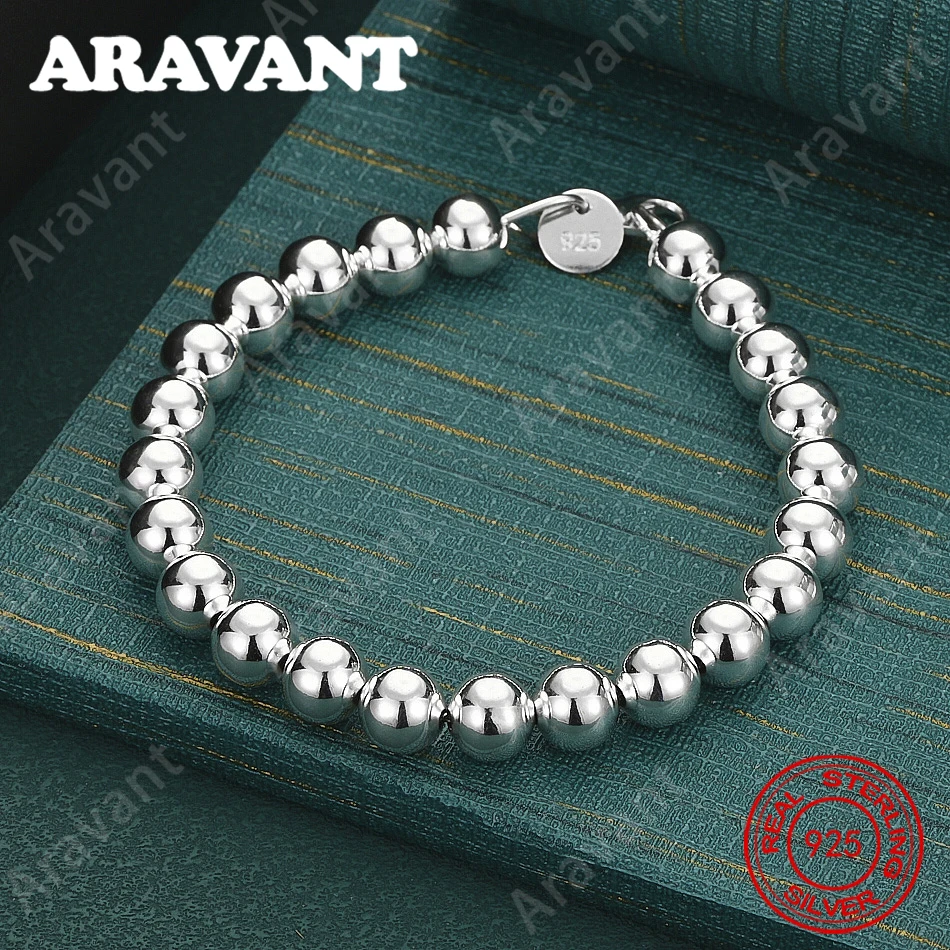 925 Sterling Silver 8mm Hollow Bead Bracelet - Unique Gift For Women, Versatile For Events And Jewelry