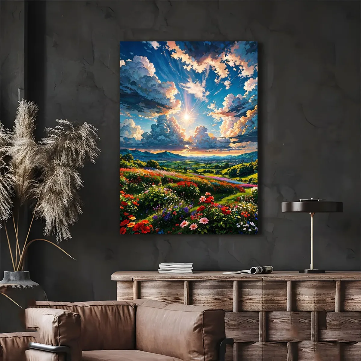 1pc Frameless Canvas Wall Art-Vibrant Floral Landscape Painting for 16x 24 inch home decoration for living room, bedroom