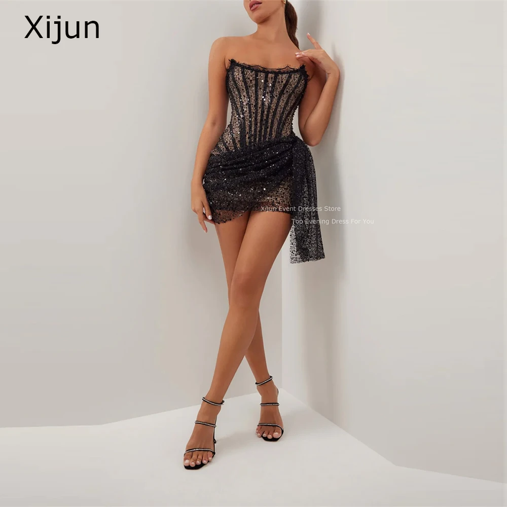 Xijun Glitter Sexy Zomer Avondjurk Verjaardagsfeestje Jurken Mini Corset Club Prom Jurk Voor Zwarte Meisjes Prom Gown 2023 Sequin