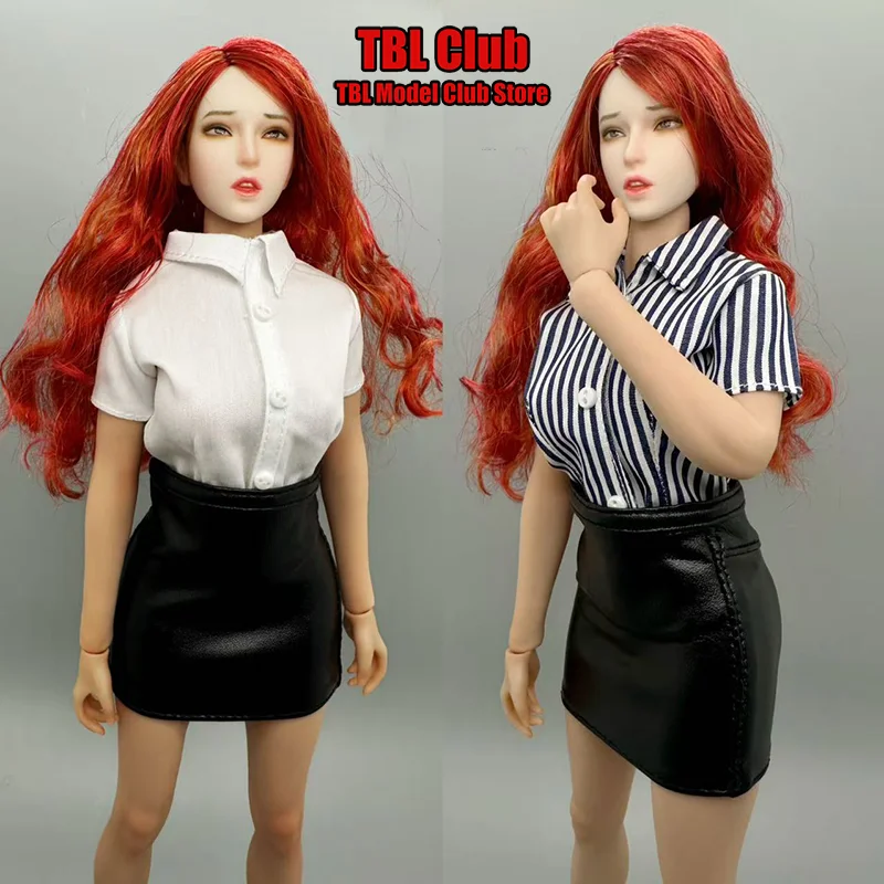 

1/6 Scale Female Clothes Striped Shirt Elastic Black Faux Leather Short Skirt Set For 12-inch TBL VCD Action Figure Soldier