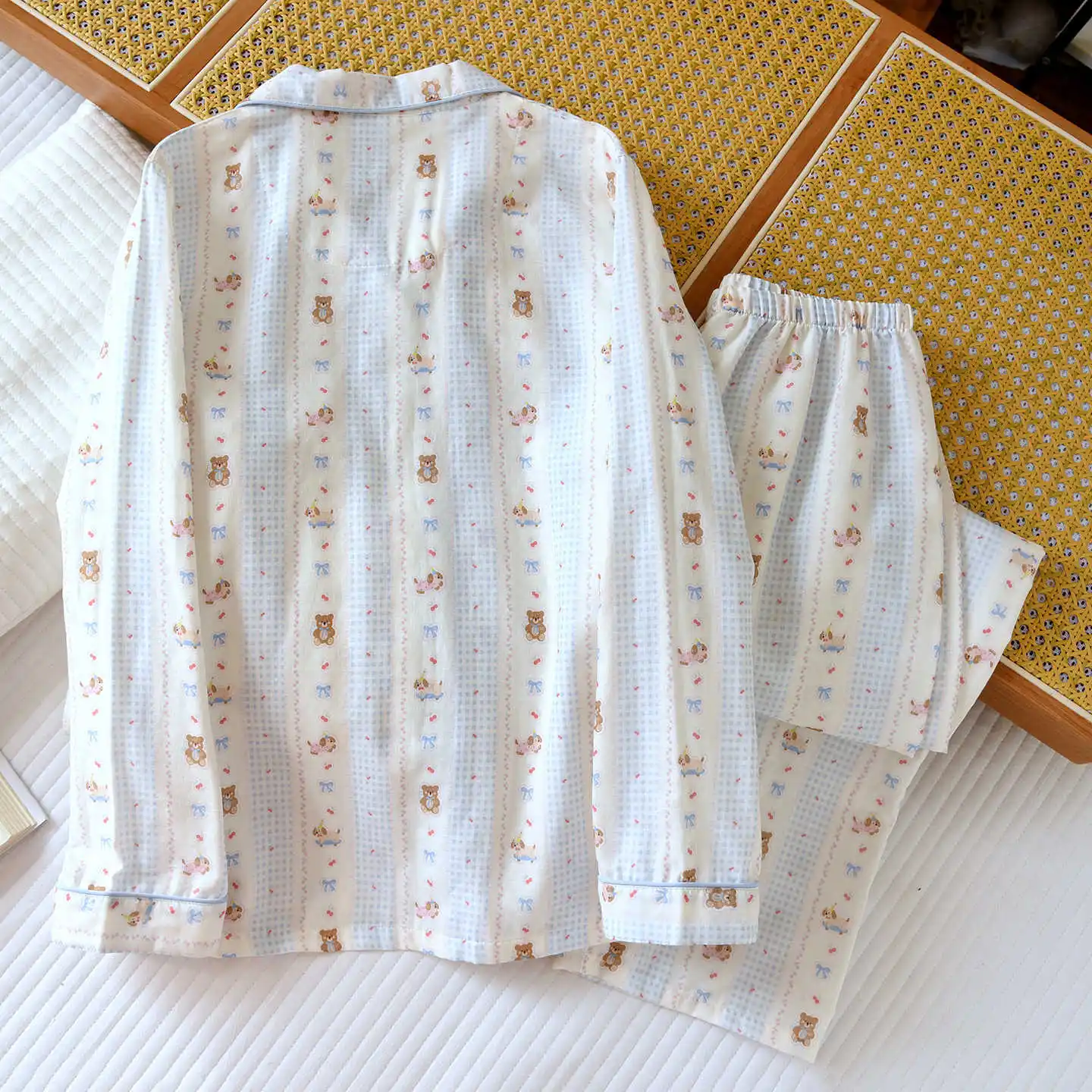 Women‘s 2-Piece Pajama Set - Cute Puppy Print Sleepwear, Double Gauze Cotton Button-Down Long Sleeve & Pants, Lightweight & Brea