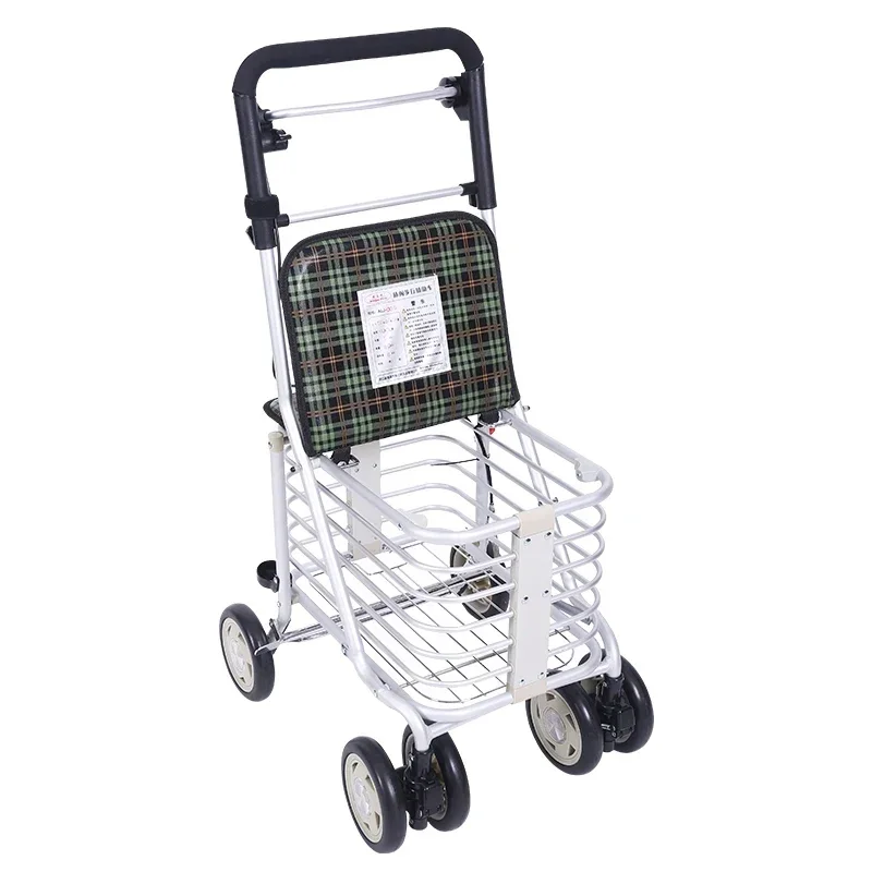 Portable Folding Shopping Walker - Reinforced Aluminum Alloy Trolley with Universal Wheels, Mobility Aid for Elderly