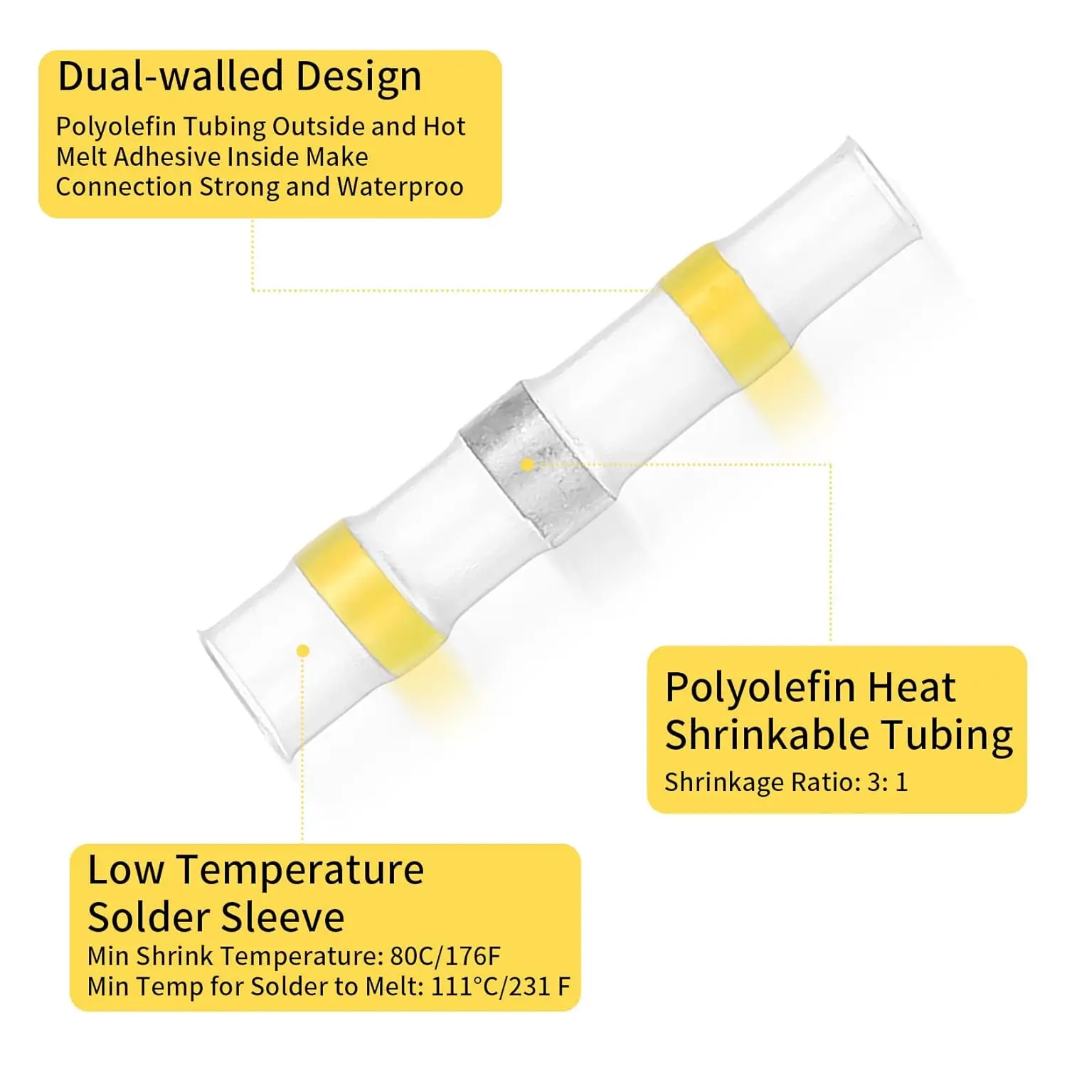 100 قطعة من موصلات أسلاك اللحام، مجموعة موصلات أسلاك المؤخرة المنكمشة بالحرارة، مقاومة للماء معزولة للحرارة، لصق مؤخرة اللحام