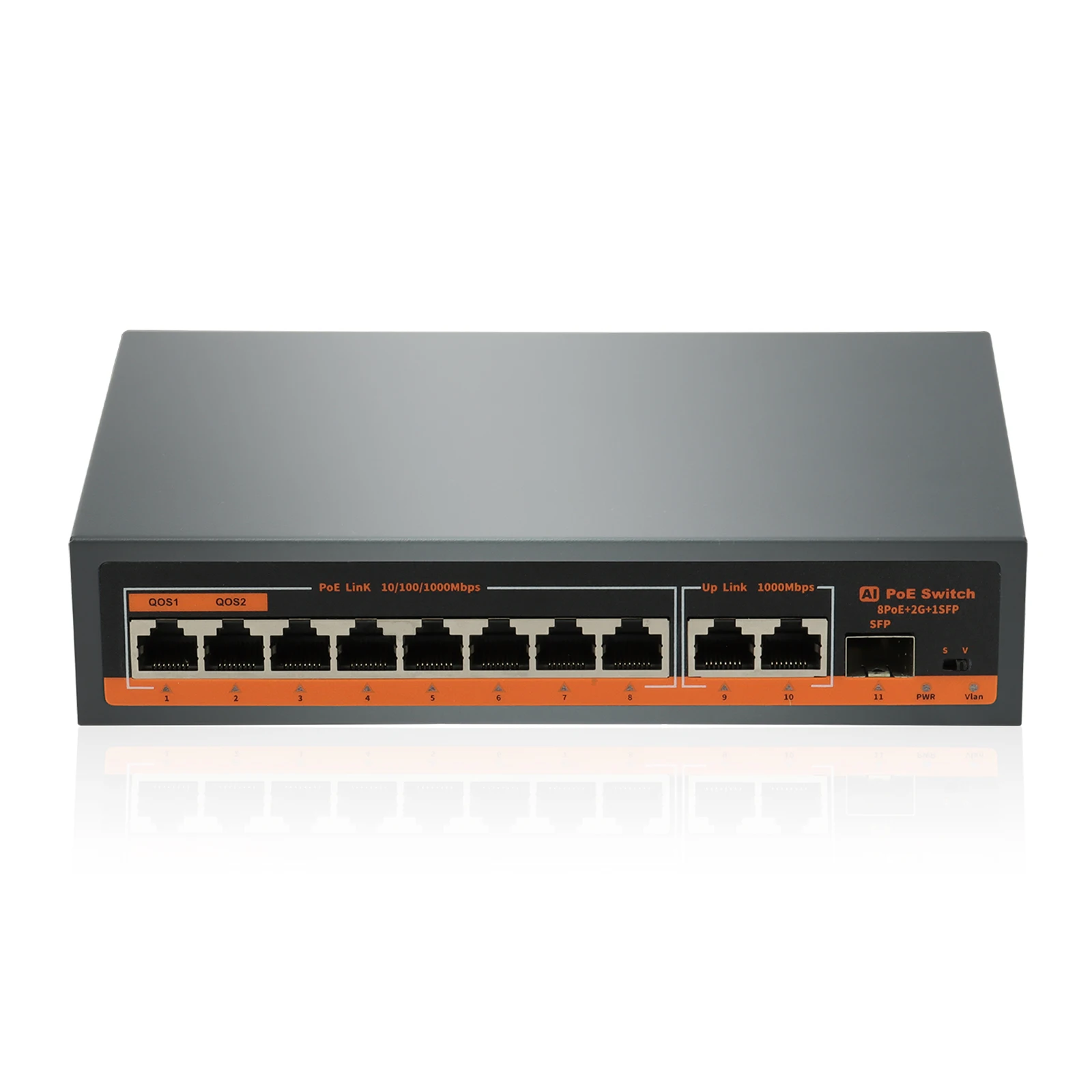 KeepLiNK 11-Port Gigabit AI PoE Switch 8 PoE 2 RJ45 1 SFP 1G Uplink 120W Unmanaged Network Switch for CCTV
