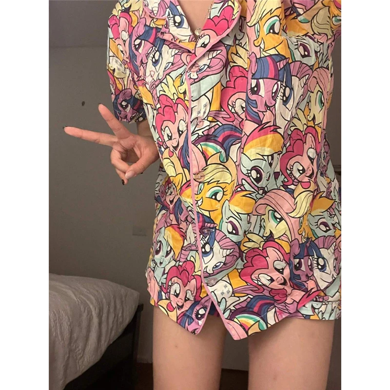 My Little Pony-Conjunto de pijama de manga corta de dibujos animados Kawaii, ropa de casa cómoda y transpirable, conjunto de 2 piezas