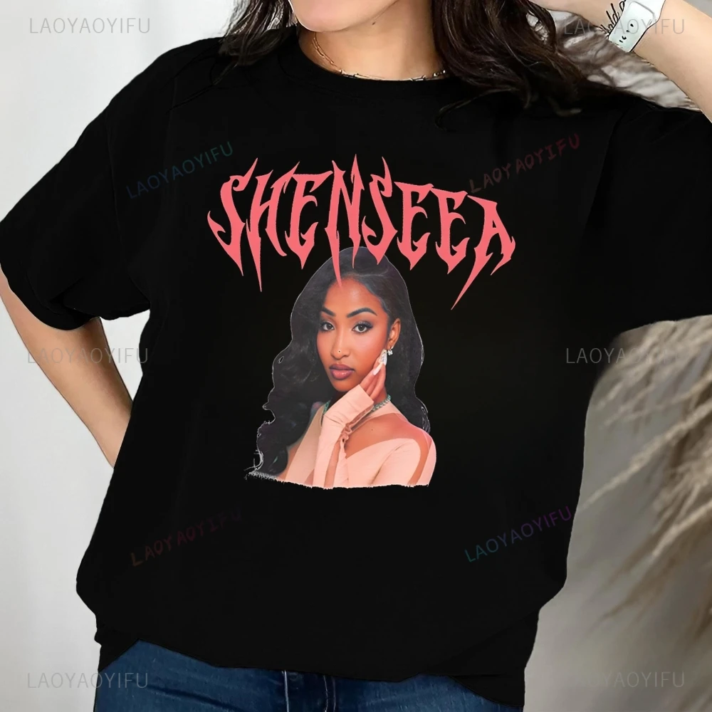 Retro Singer Shenseea Printed T-shirt Top Shenseea Neutral Trend Harajuku Short Sleeved Unisex Shirt Pattern Large T-shirt