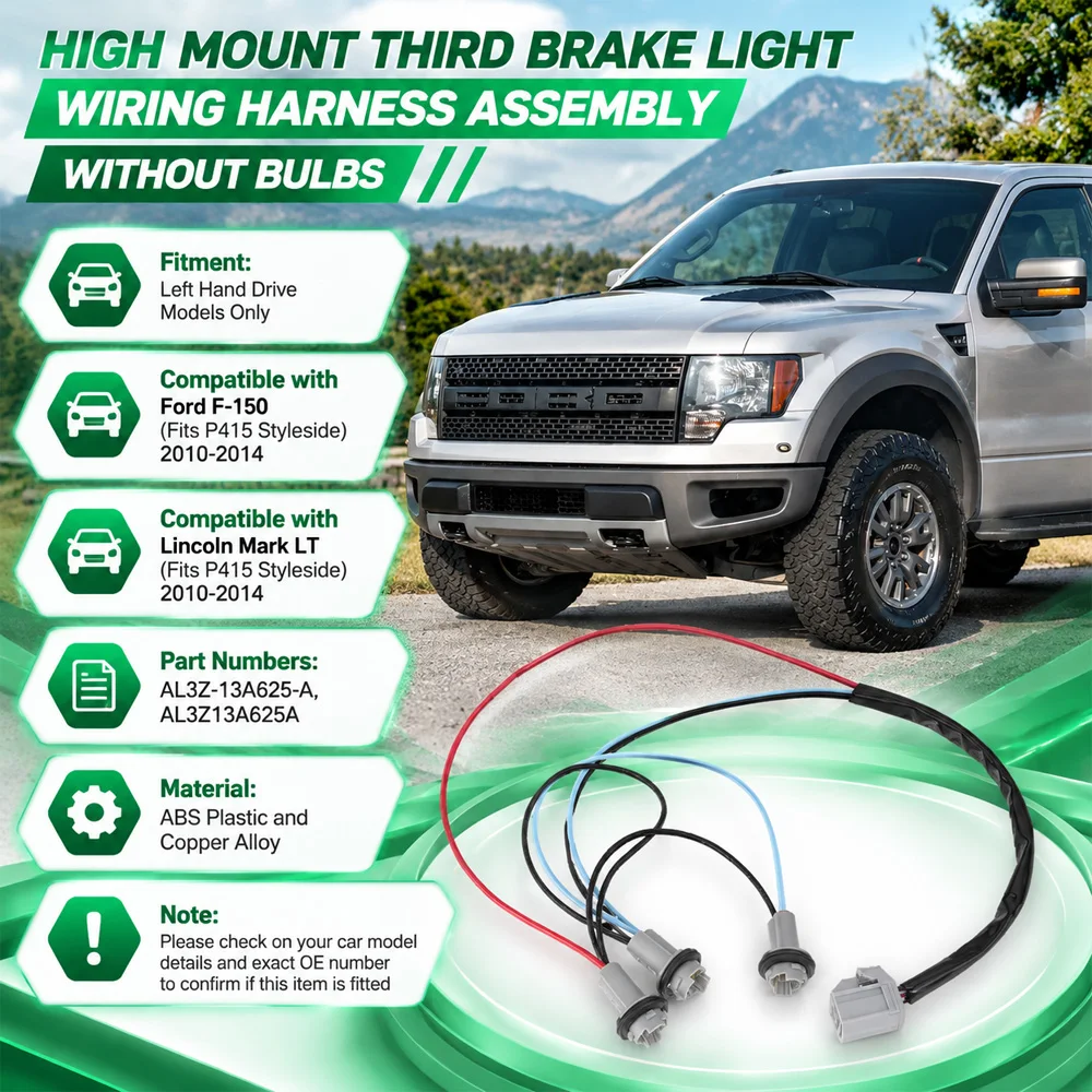 For Ford F-150 P415 Styleside 2010 2011 2012 2013 2014 High Mount Third Brake Light Wiring Harness Assembly Without Bulbs