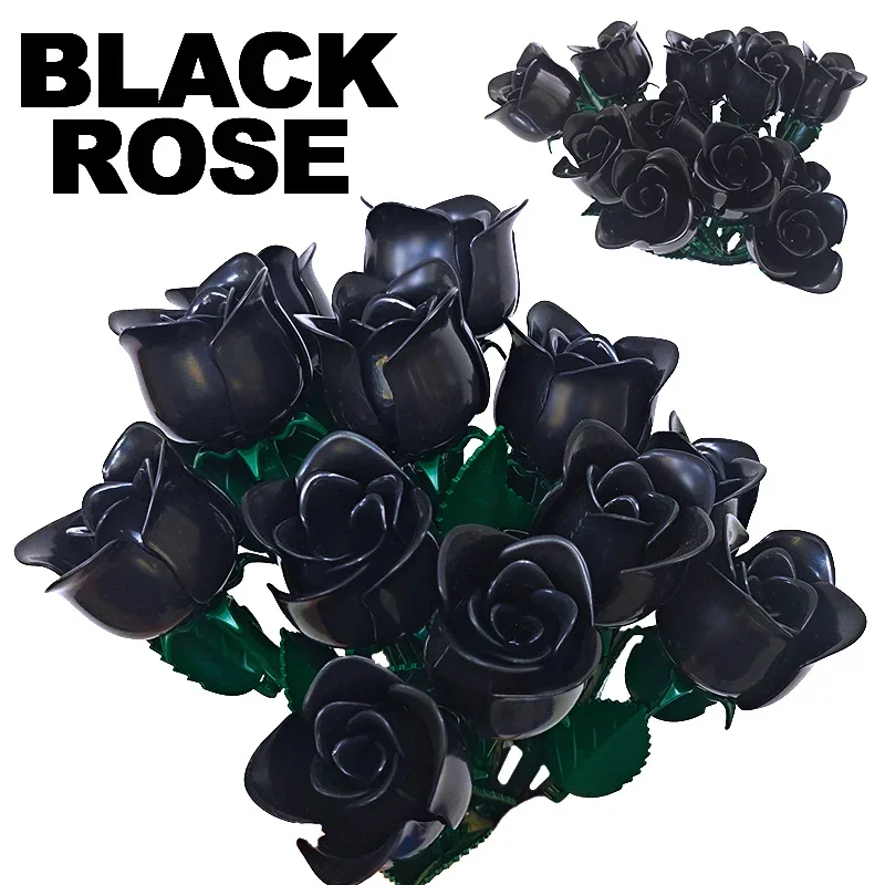 

Romantic Creative Black Rose Flower Bouquet Building Blocks Home Desk Plant Decoration Assemble Brick Toy Gift For Kid Girl Lady
