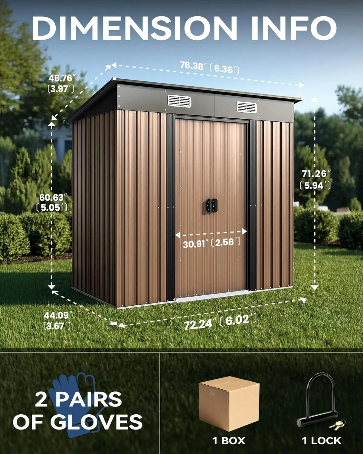 Metal Outdoor Storage Shed with Lockable Sliding Door 6x4FT, Customized