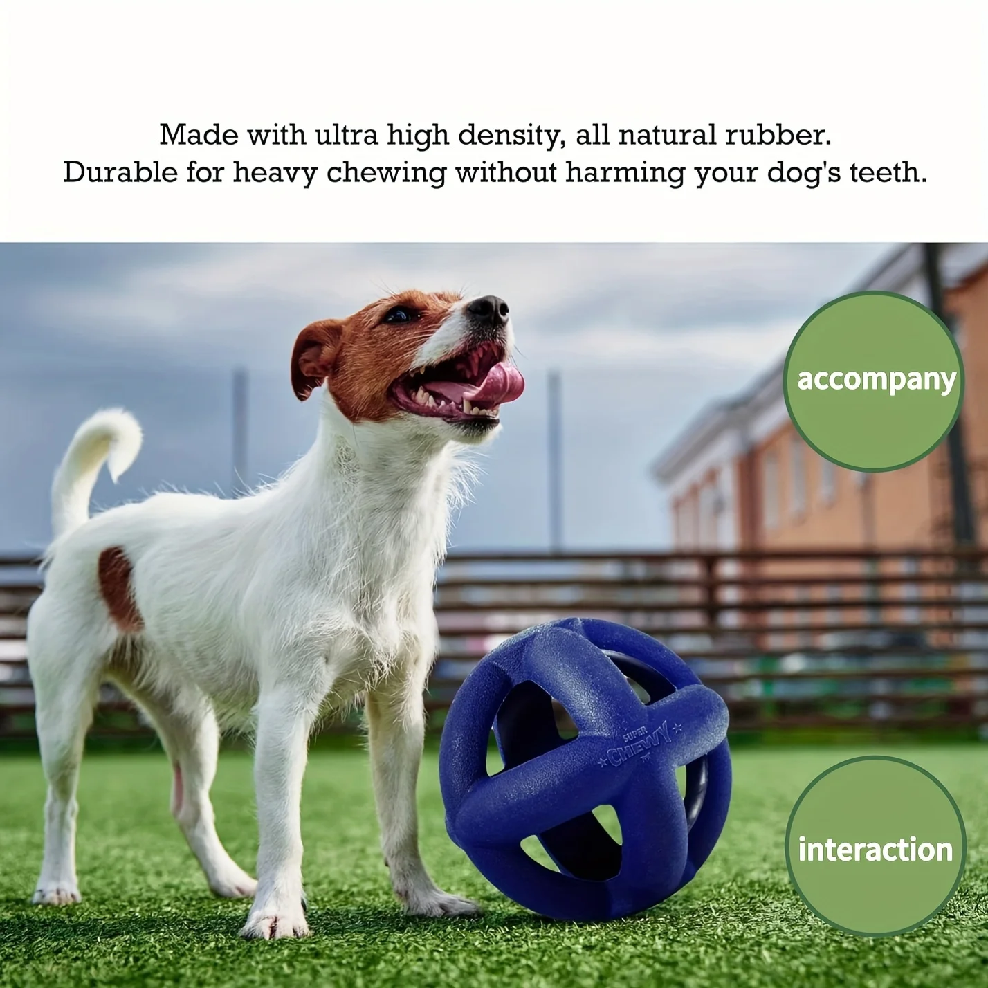 SuperChewy Tough Dog Cage Ball with Durable Natural Rubber Fetch Chew Toy for Large Breeds and Aggressive Chewers