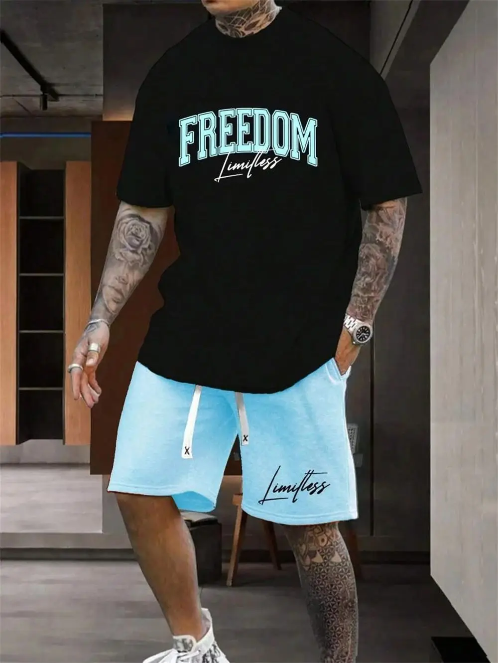 

2025 summer new outdoor sports style men's suit basketball suit summer seaside vacation casual suit men's comfortable breathable
