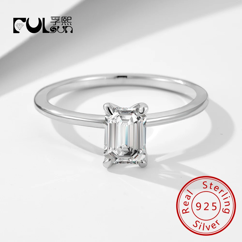 

Jewelry 925 Sterling Silver Rhodium 14k Gold Plated Geometric Rectangle Stone 1ct Moissanite Ring for Women Wedding