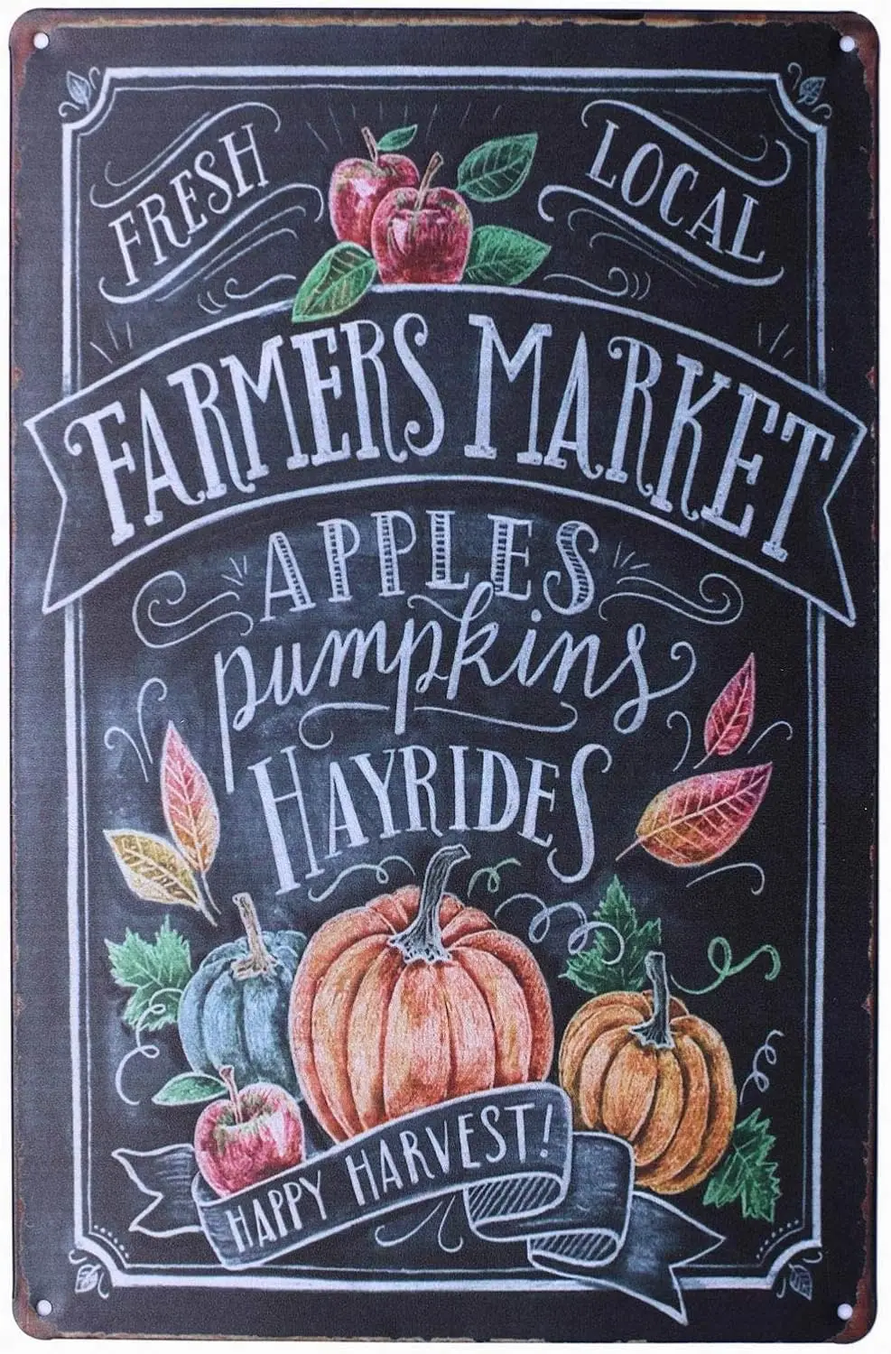 PaBoe Vintage Retro Tin Metal Sign Decor 8x12 Farmers Market Apples Pumpkin Hayrides Wall Home Bar Decor