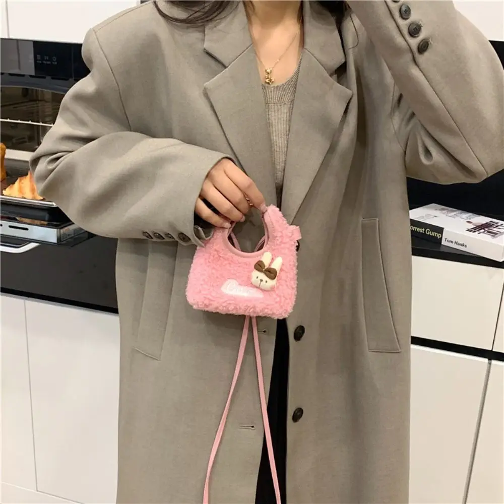 

Thickened Cute Crossbody Bag Rabbit Cartoon Furry Handbag Lightweight Purse Mini Shoulder Bag Lipstick Bag