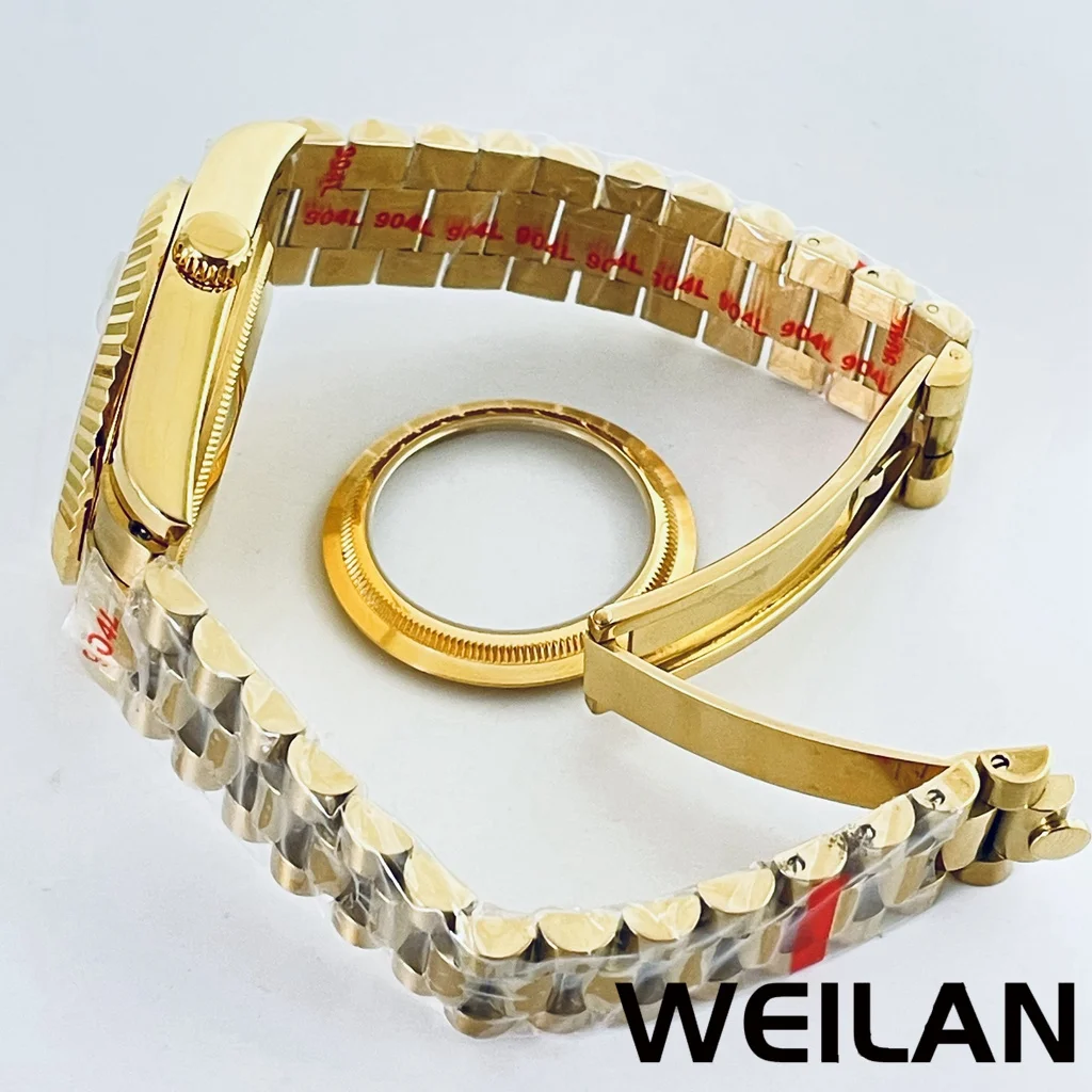 36mm 40mm Suitable For NH34, NH35, NH36, NH70，NH72，ETA 2824，PT5000 Gold Case With Presidential Bracelet sapphire Glass Crystal