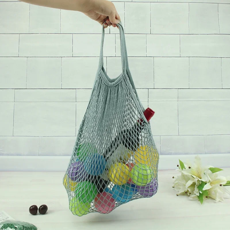 Reusable Cotton Mesh Grocery Bags for Vegetable Fruit String Shopping Bag Storage Handbag Totes Mesh Net Bags Short Handle