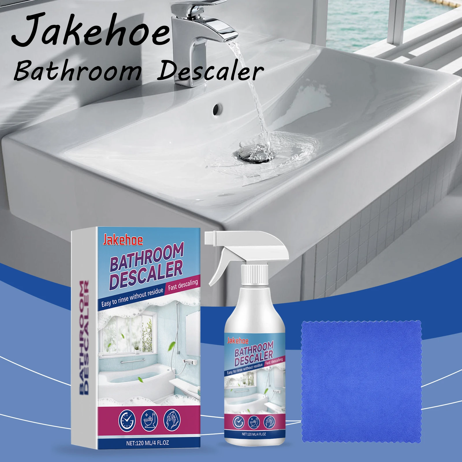 Jakehoe-Spray descalcificador para baño, eliminación rápida de manchas de agua, restauración del brillo de superficie, olor no irritante, limpiador de baño