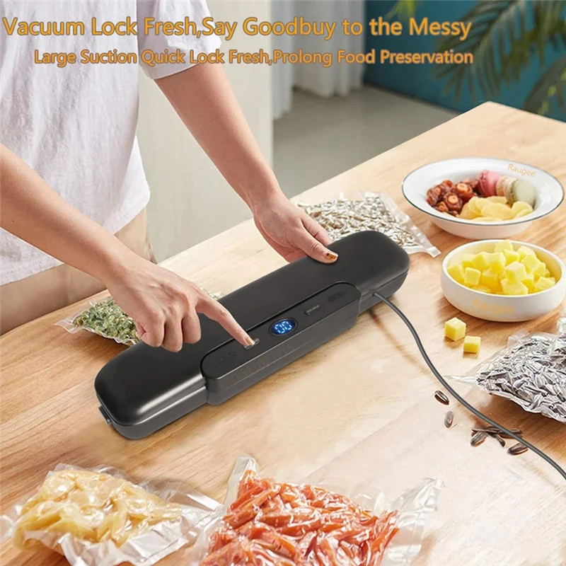 ABBN-Automatic Vacuum Sealer Machine For Food Storage With 50Pcs Food Saver Bags Sealing Machine For Vacuum EU Plug-Black Easy T
