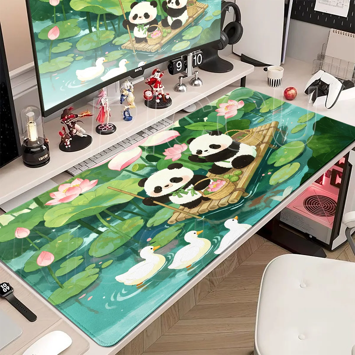 Panda Bamboo Bush Large Lock Edge Gaming Mouse Pad Non-slip Washable Rubber Base Mat Oversized Desk Mat Office Computer Decor