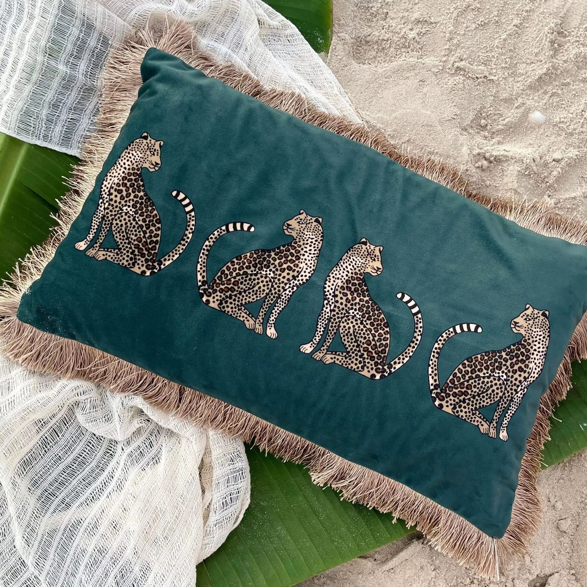American Luxury Style Leopard Gold Tassel Pillow Case Ins Decorative Home Pillowcase Bohemian for Bed Livingroom Sofa