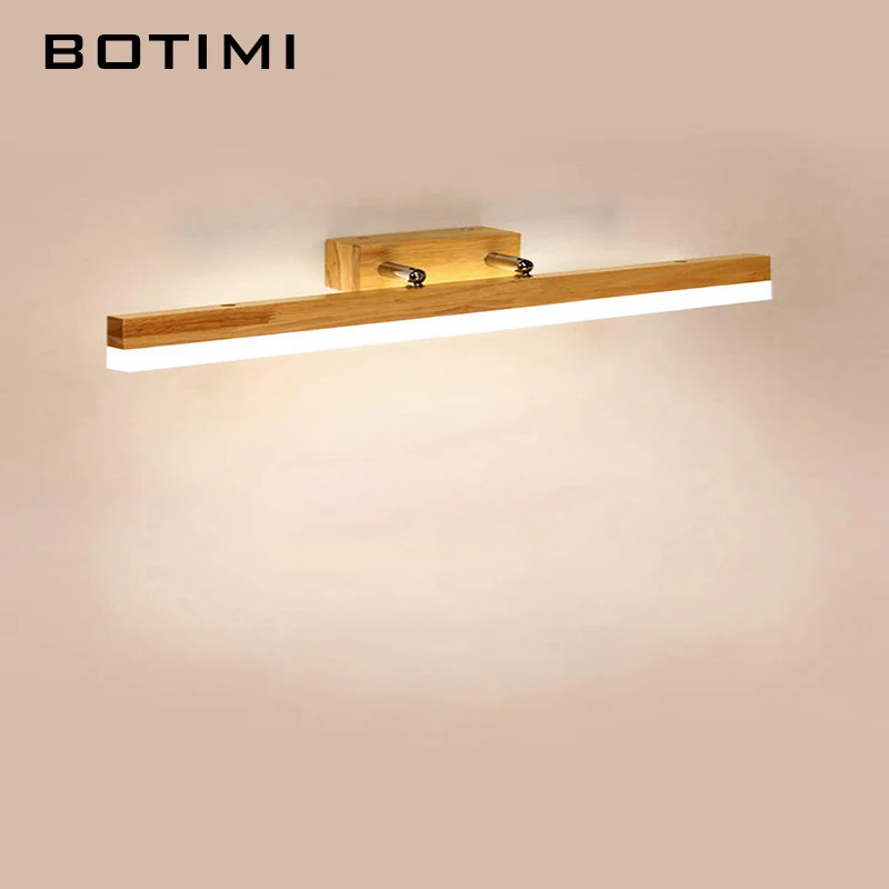 

BOTIMI Adjustable Solid Wood Mirror Lamp Modern Wooden Bedroom Adjust Wall Lights Hotel Luminaires Nordic Bathroom Wall Sconce