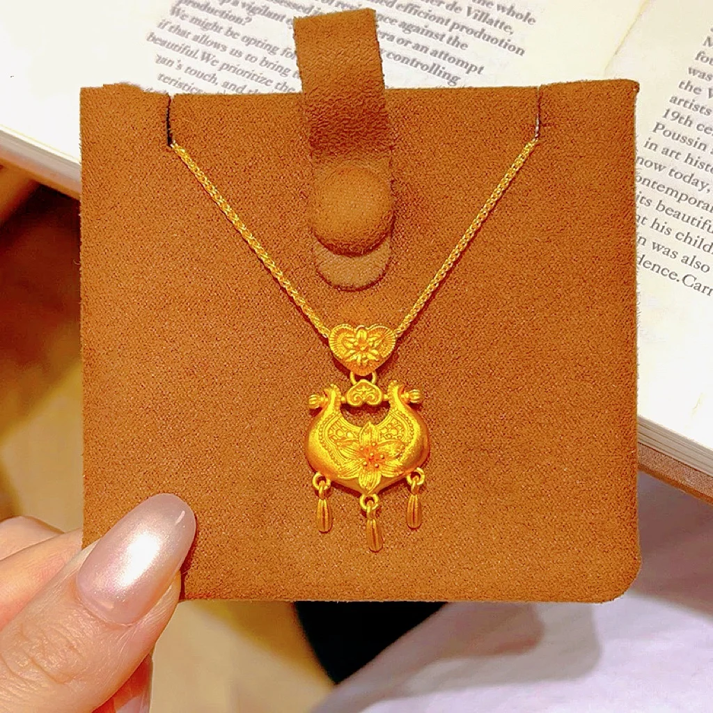 Light Luxury Chinese Style Ruyi Lock Lily Pendant Women 24K Gold AU999 Gentle and Charming
