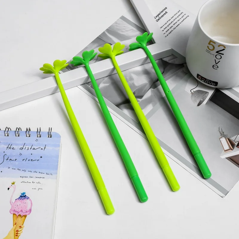10pcs  Four-Leaf Clover Flower Ballpoint Pens - Vibrant Green,Non-Toxic,Click-Off Cap,Medium Point,Ideal for Students&Office Use