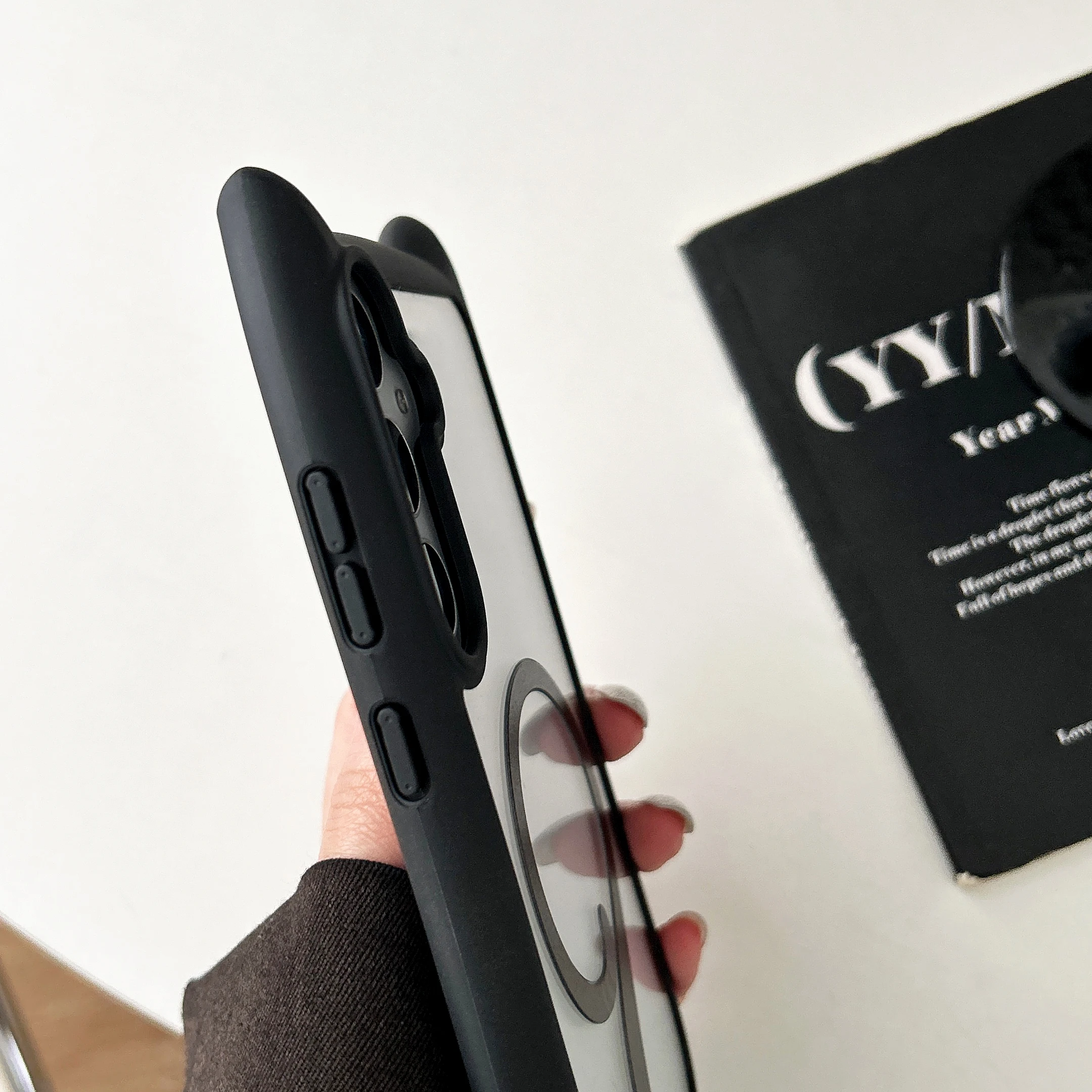 Custodia magnetica Magsafe per Galaxy S25 Plus Cover per orecchie di gatto adorabile per Samsung Galaxy S23 S24 Custodia rigida trasparente per tettuccio antiurto