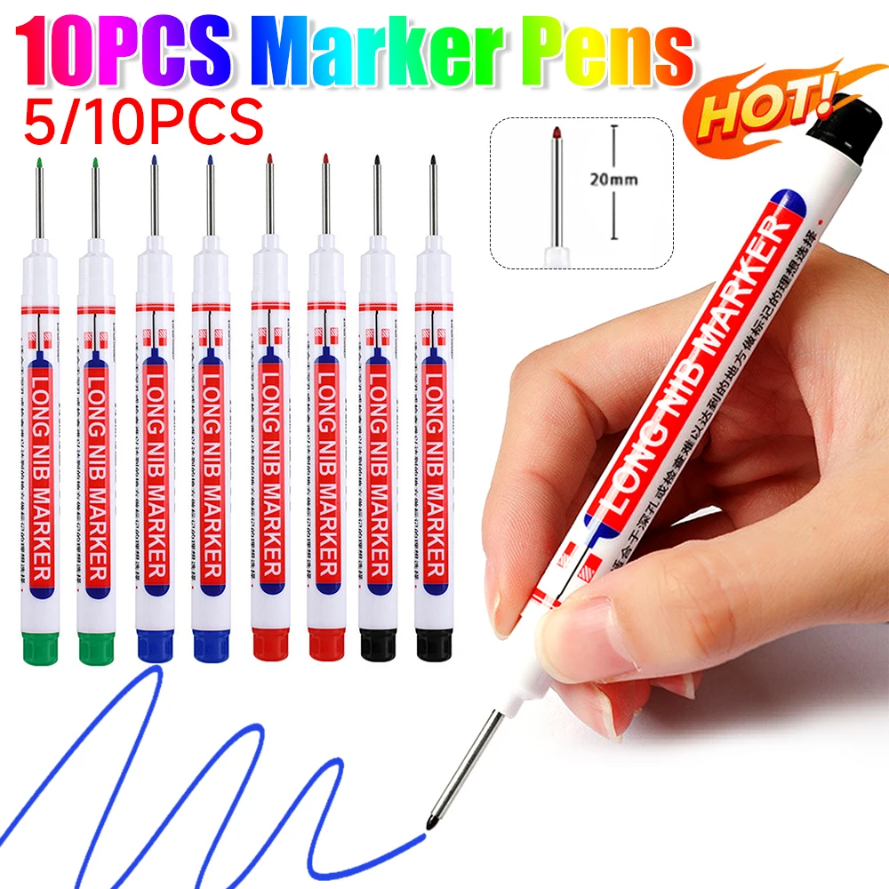 1-​​​​​10PCS Long Head Markers Waterproof Bathroom Woodworking Decoration 20mm Long Head Markers Pen Quick Drying Wood Craft Pen