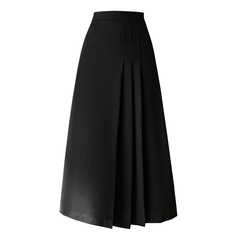 Seoulish Vintage Women\'s Pleated Skirts 2024 New Summer Solid Color High Waist Mid Length Swing Office Lady A-line Skirts Female