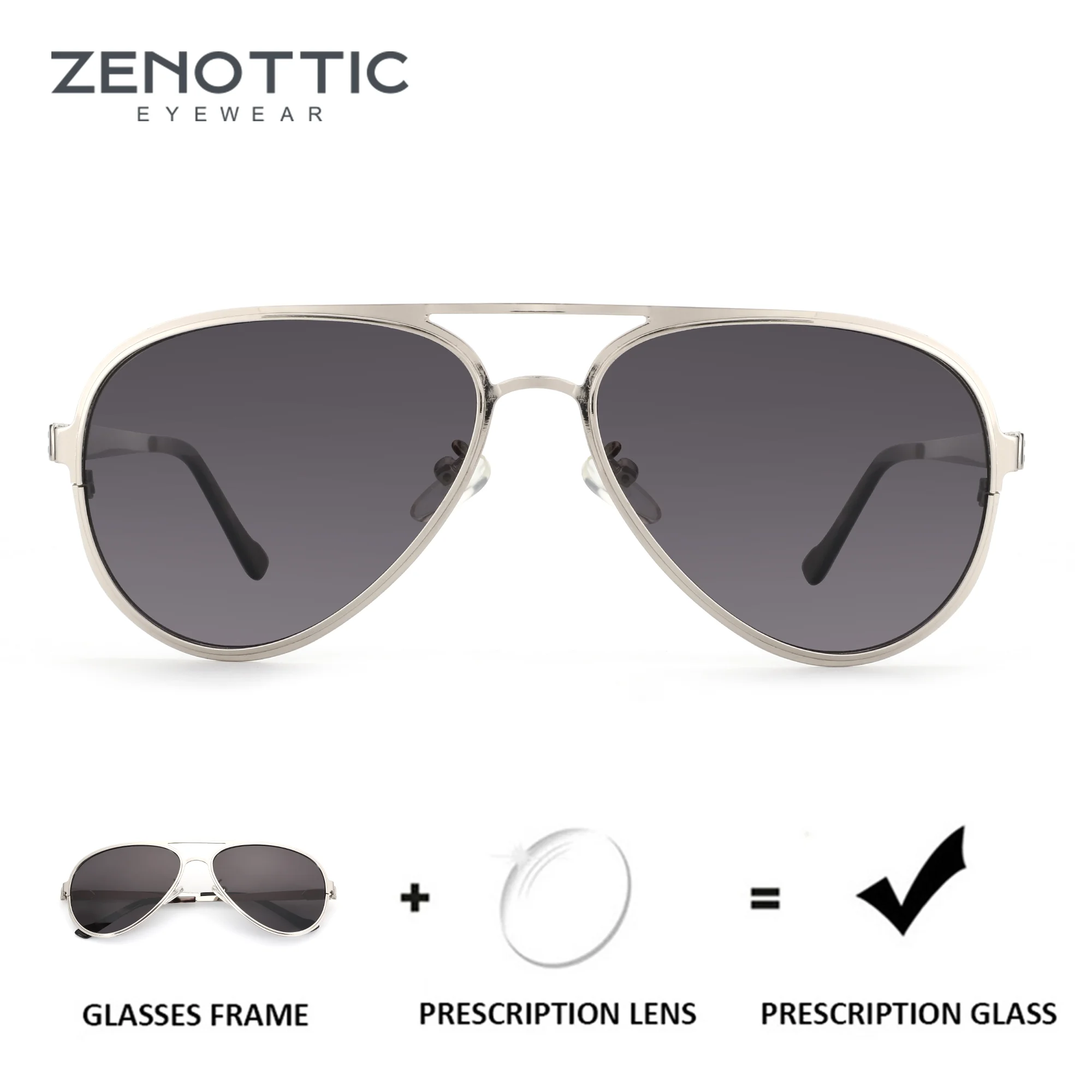

ZENOTTIC（XL Size）High Quilty Metal Pilot Polarized Prescription Sunglasses For Men Trend UV400 Myopia Optical Sun Glasses